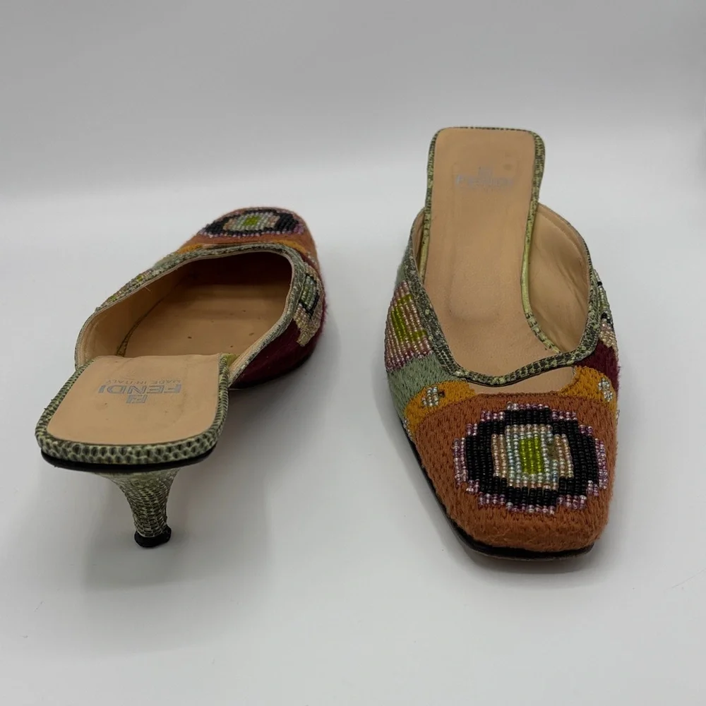 Fendi Beaded Multicolor Mule Heels - Women - Size 9 - Picture 11 of 12